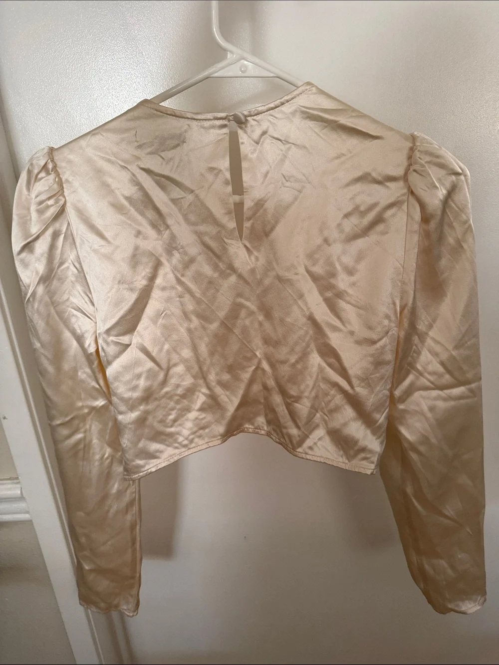 Reformation Cream 100% Silk Long Sleeve Crop Top